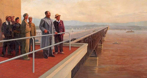 油画《毛主席视察南京长江大桥》，江苏省革命文艺学校（1970-1971年作）